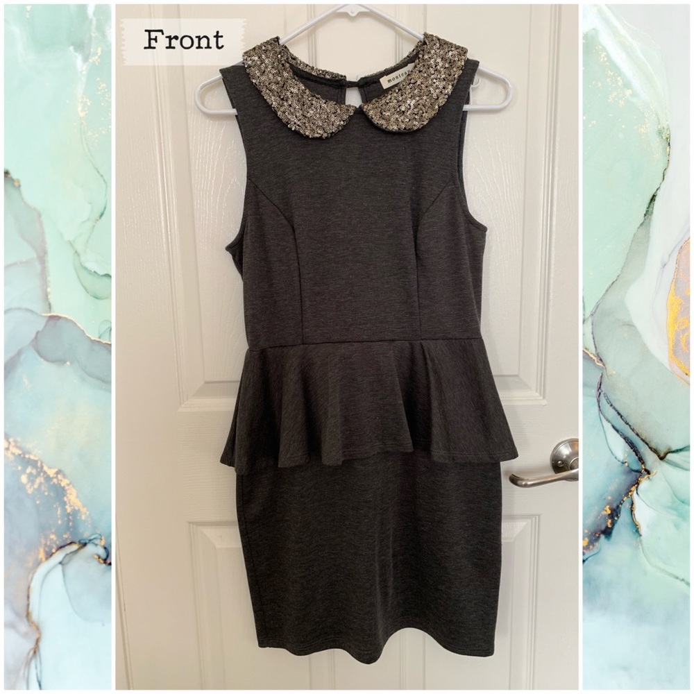 Grey Peplum Sleeveless Dress